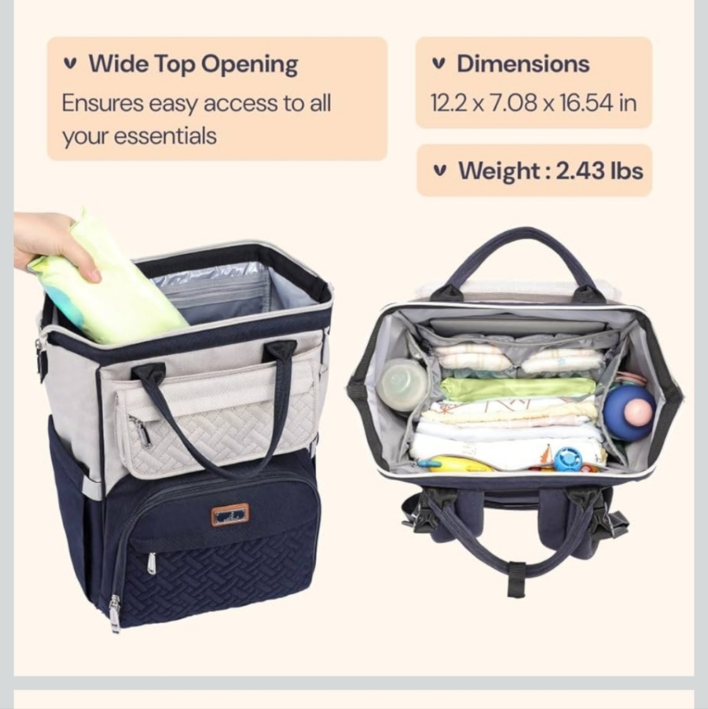 NWOT BobbleRoo Blue & Grey Embroidered Diaper Bag - Picture 3 of 8